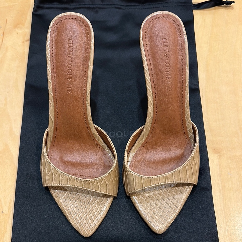 CULT of COQUETTE nude reptile vegan heels, brand new, never worn.